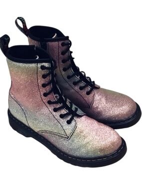 Dr. Martens 1460 Y Rainbow Glitter Combat Moto Boots Side Zip Youth Size L-6